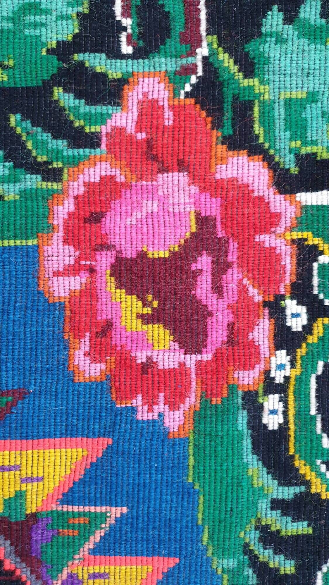 Large handmade Romanian rug 330X160cm with amazing bohemian floral design