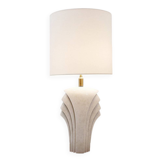 Large white ceramic fan-shaped table lamp - Art Deco style