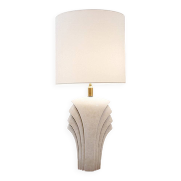 Grande lampe de table blanche en céramique en forme d'éventail - Style art déco