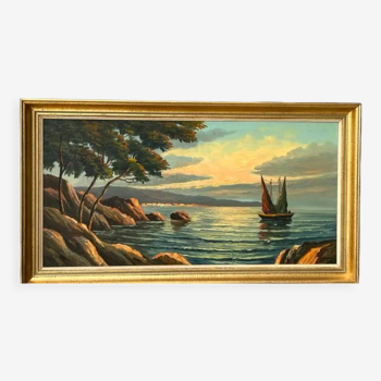 Old painting HST Signed Morel Boat by the Sea