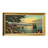 Old painting HST Signed Morel Boat by the Sea