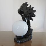 Black ceramic "palm" lamp and white opaline ball 70/80
