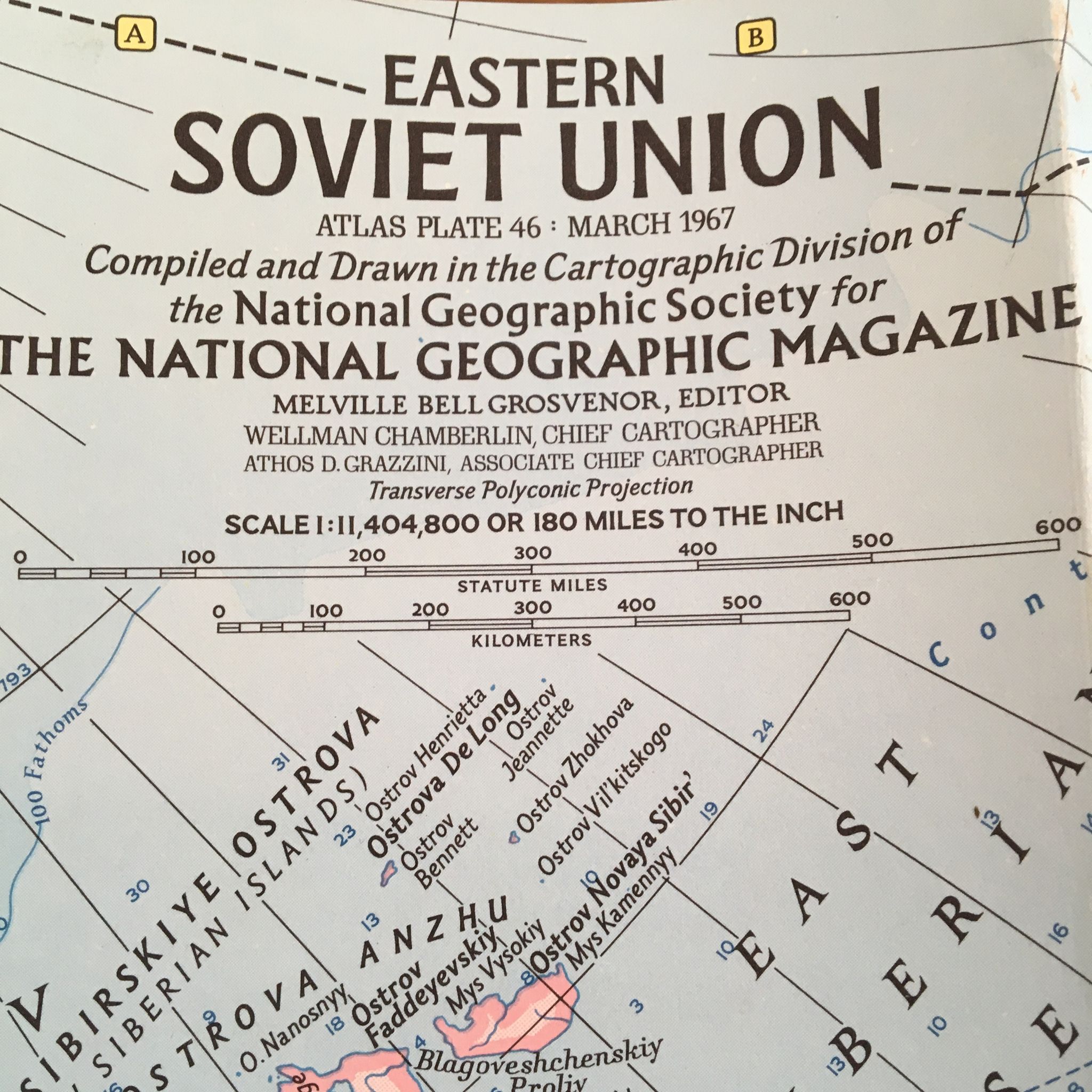 Carte URSS Eastern Soviet Union National Geographic 1967