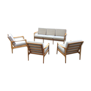 Banquette et fauteuils scandinave vintage de 4 pièces , 1 banquette et 3 fauteuils.