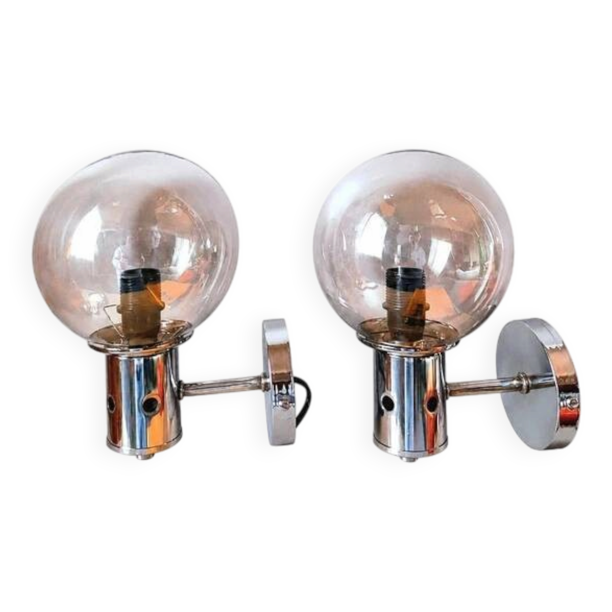 Pair of chrome wall lights 1970