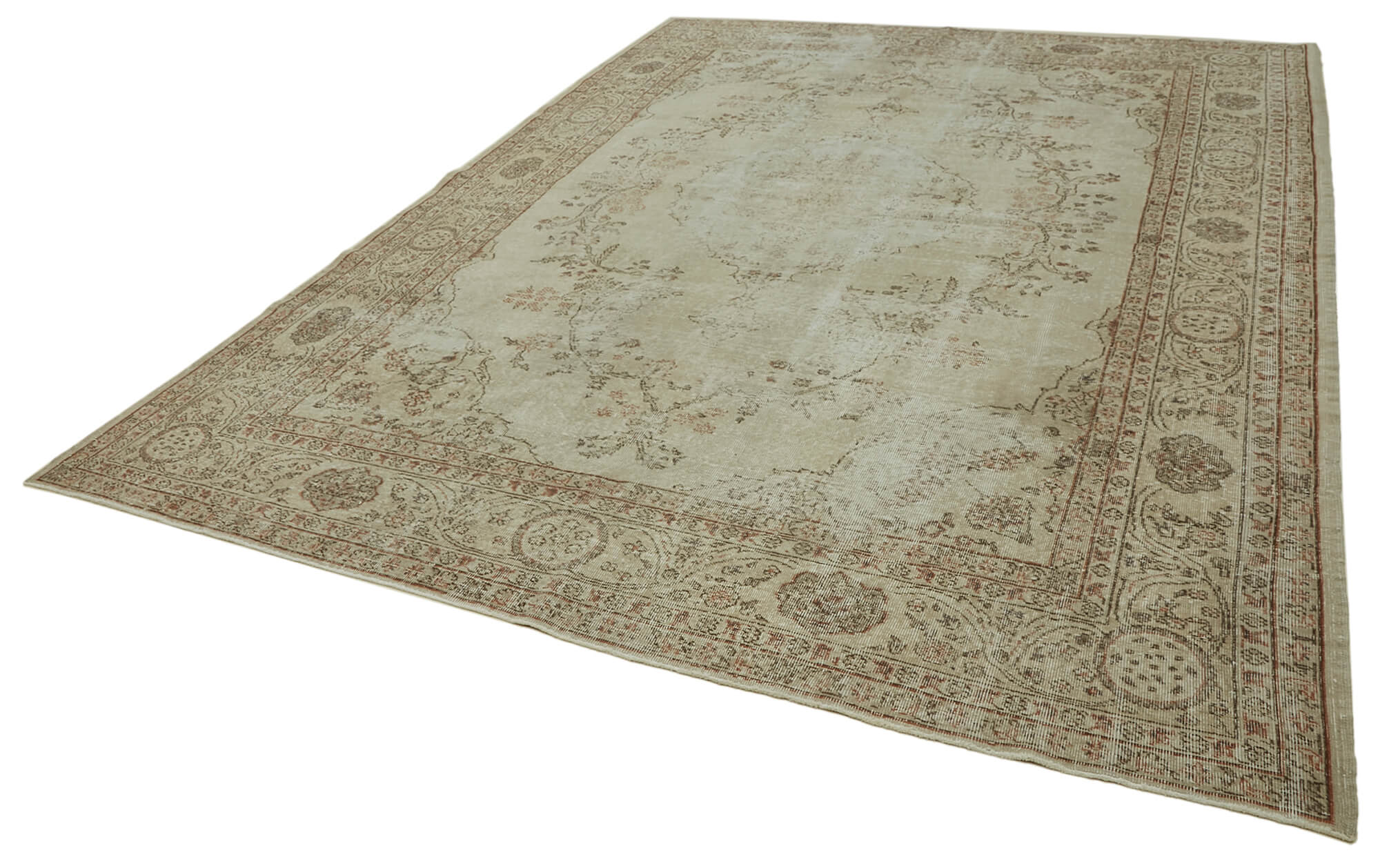 Handmade oriental contemporary 1980s 262 cm x 361 cm beige wool carpet