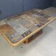 Table basse brutaliste en chêne et pierre, années 1970