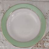 Round hollow plate in water green with a golden frieze, Cafés Lemaire.