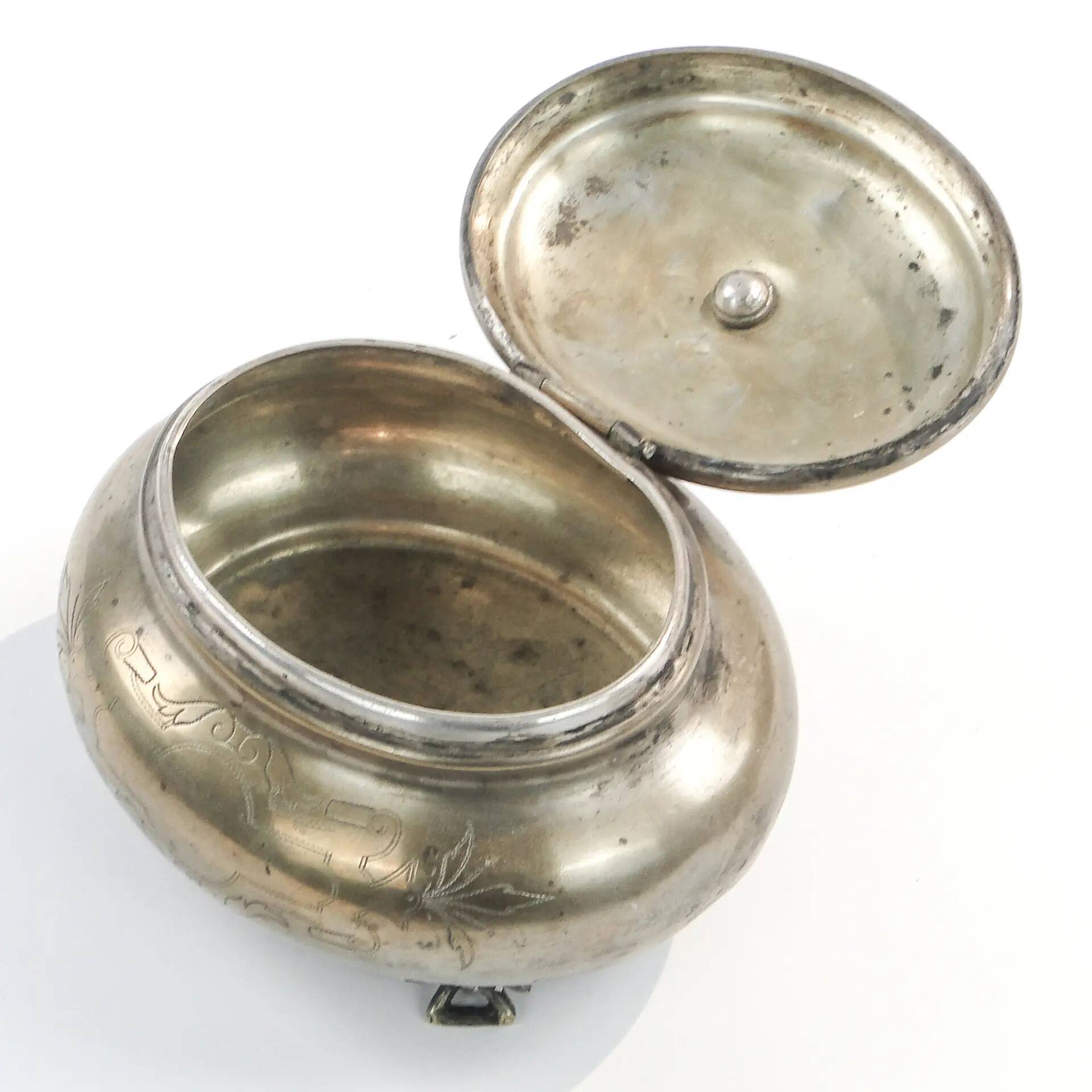Eclectic elliptical sugar bowl, silver-plated brass, Austria, 19th century