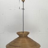 Pencil Split Reed Rattan Bamboo Pendant Lamp, Italy 1970s
