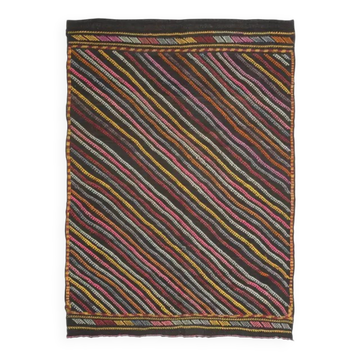 Tapis de sol vintage turc Oushak fait main en laine et coton marron des années 1970 184x255