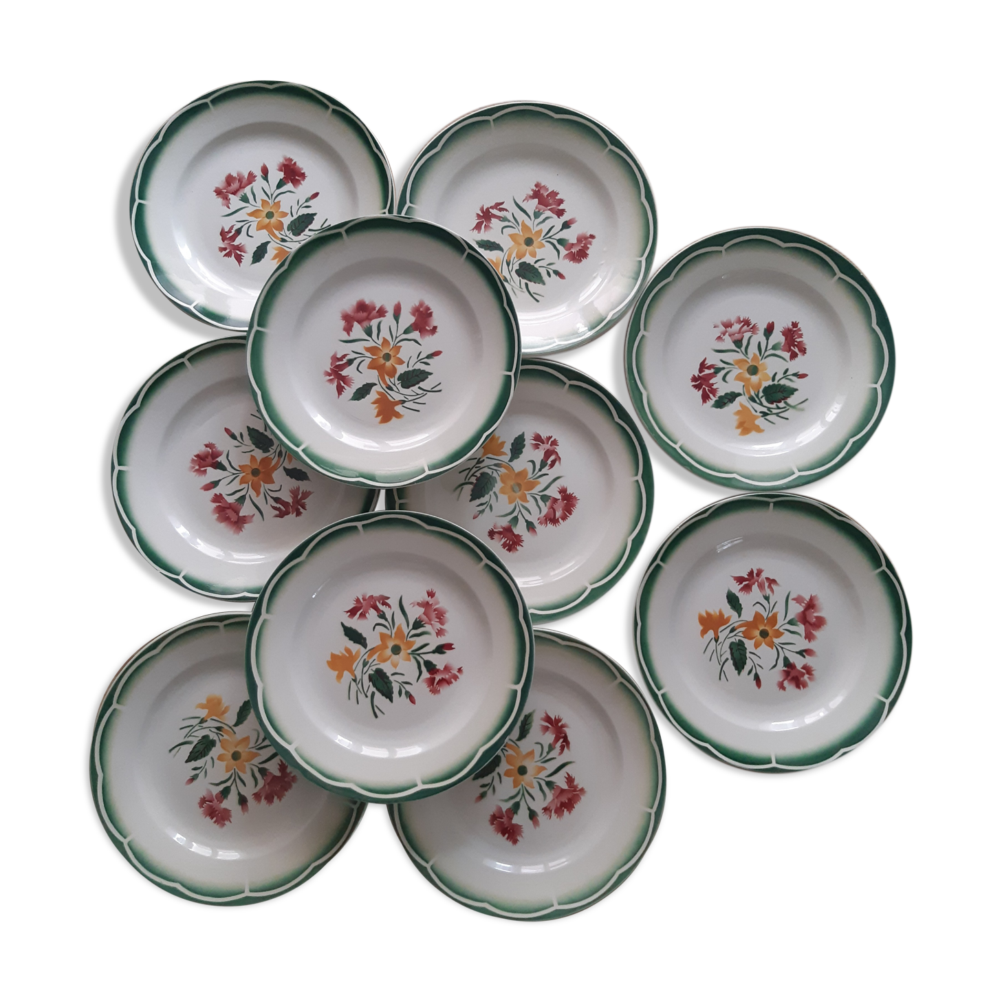 Series of 10 plates flowery Sarreguemines