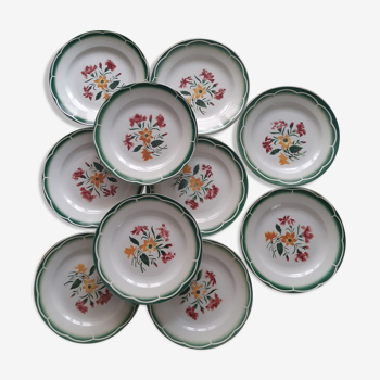 Series of 10 plates flowery Sarreguemines