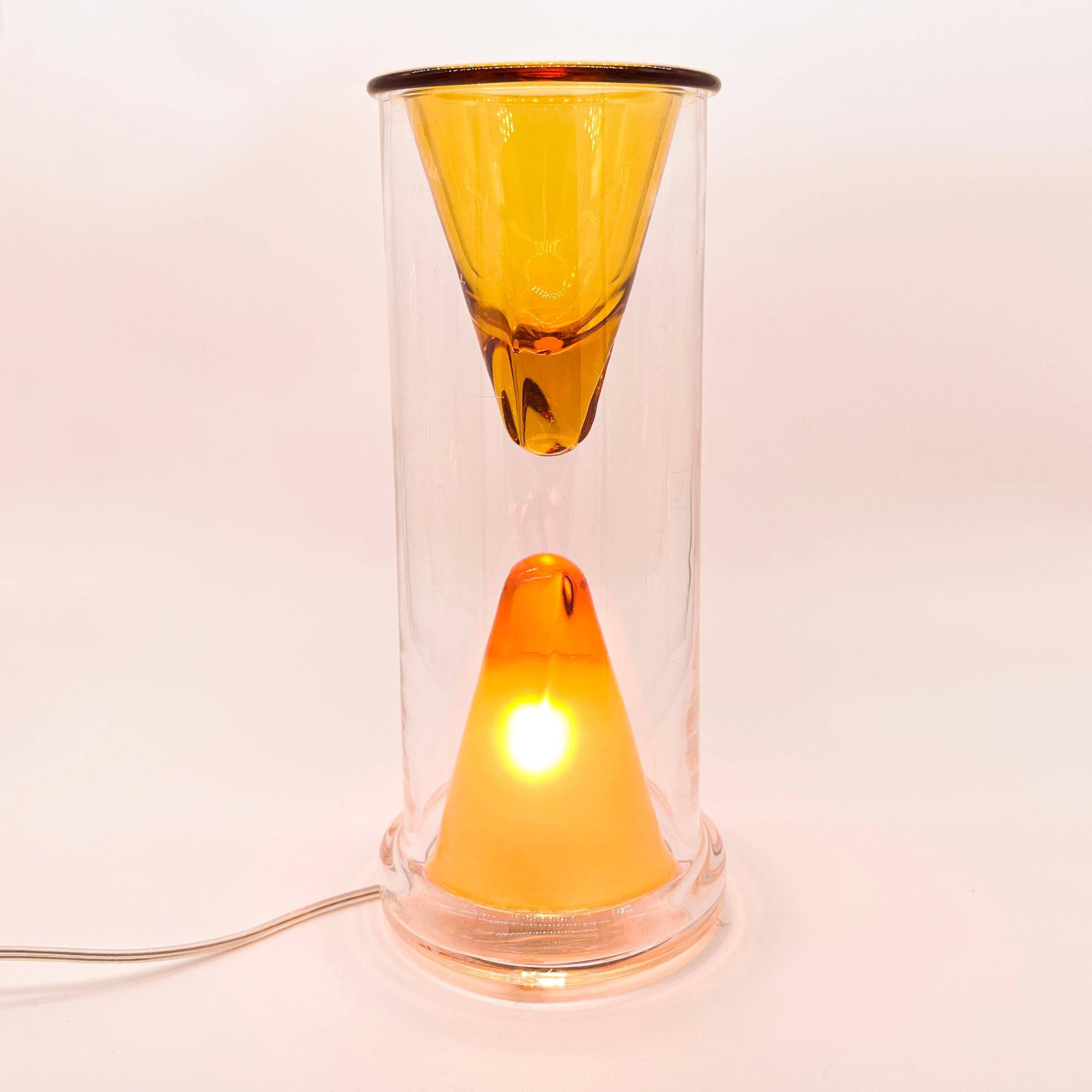 Vintage Oluce Nerolia Table Lamp in Clear and Orange Glass, Italian Design