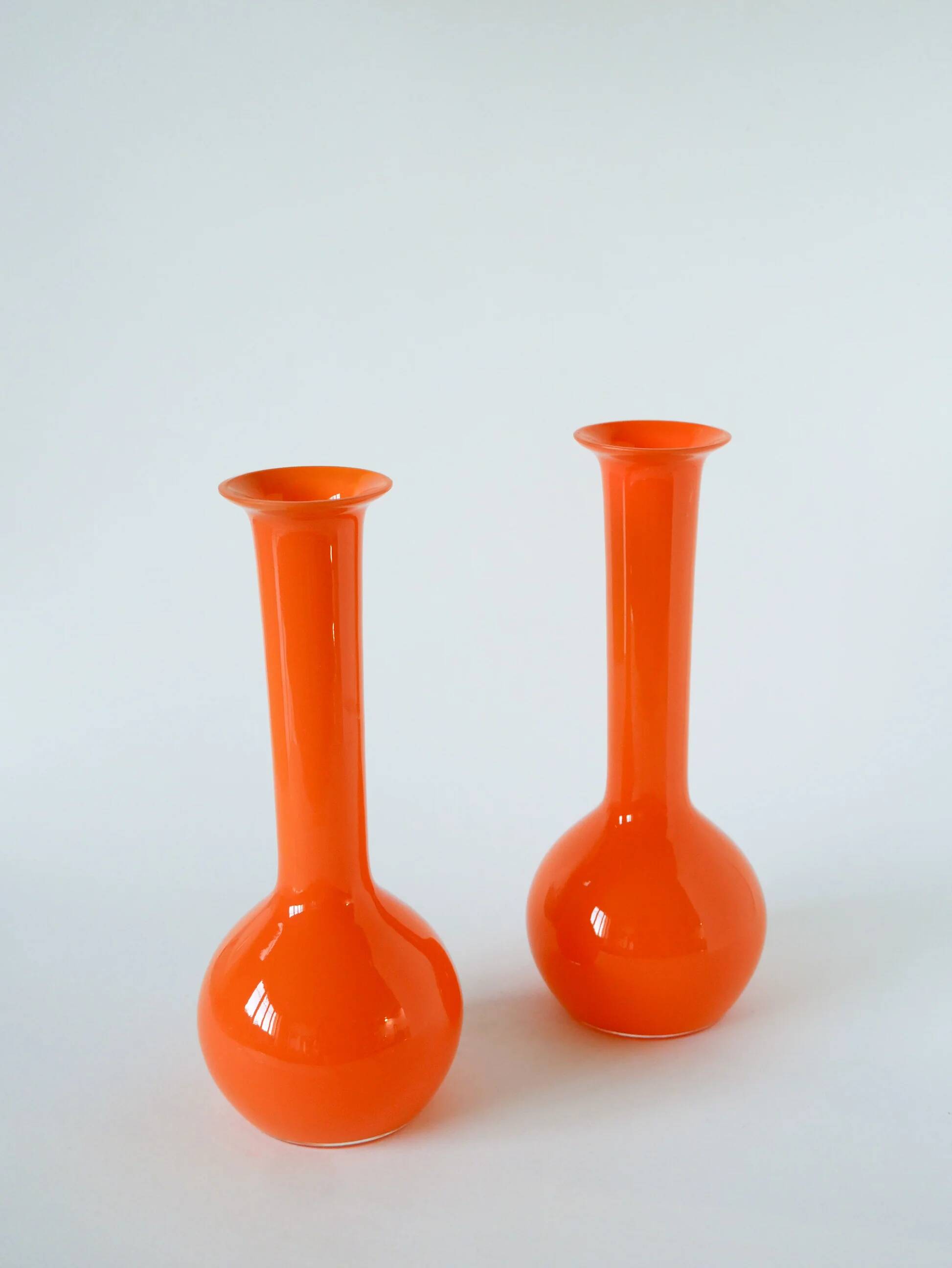 Pair of orange opaline vases, design, 1970