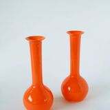 Pair of orange opaline vases, design, 1970