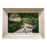 Oil on canvas river in grove