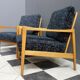 Black velvet-like fabric chairs in beech frame 1960s
