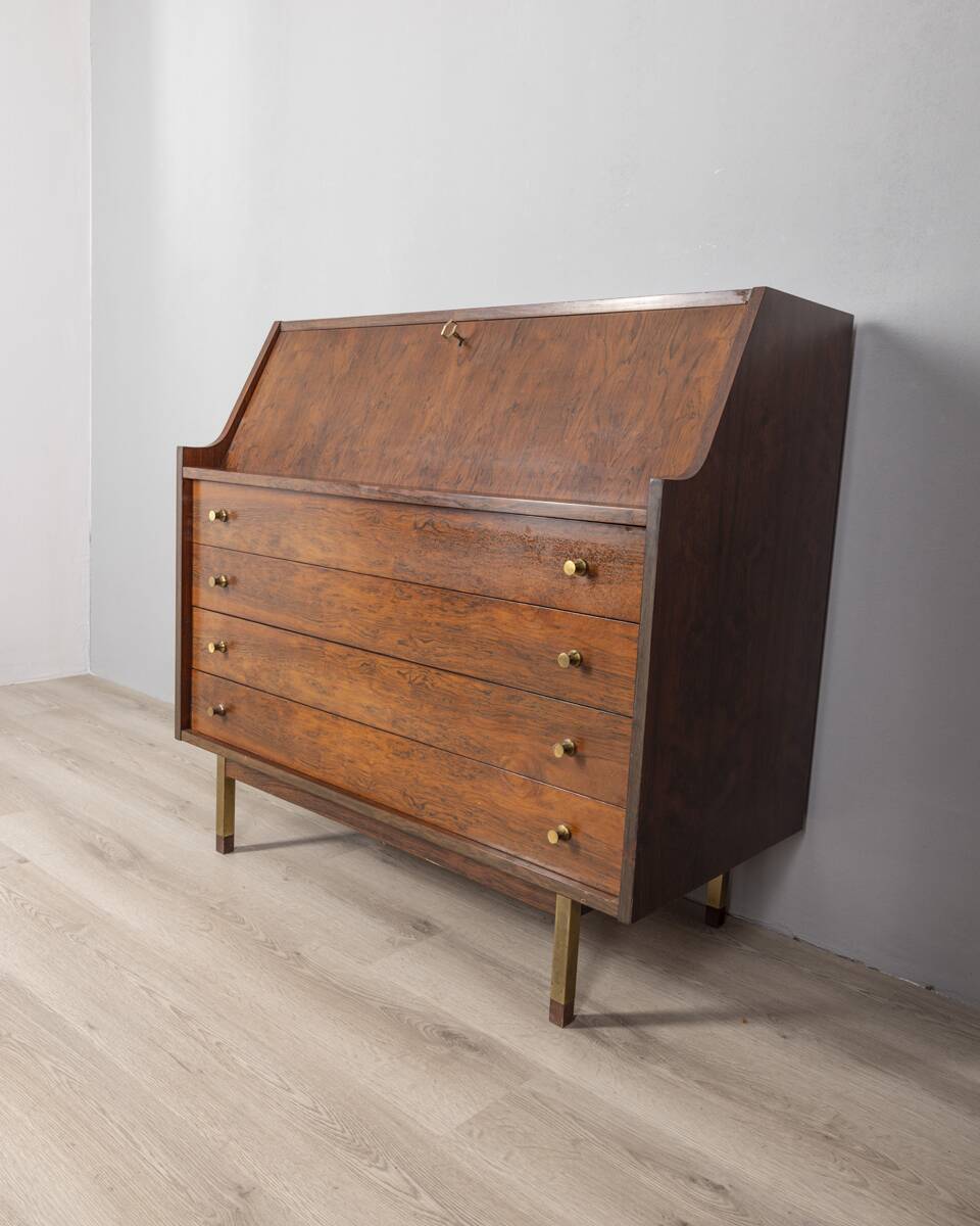 Vintage 1960s wooden secretaire sideboard design G.Frattini for Bernini