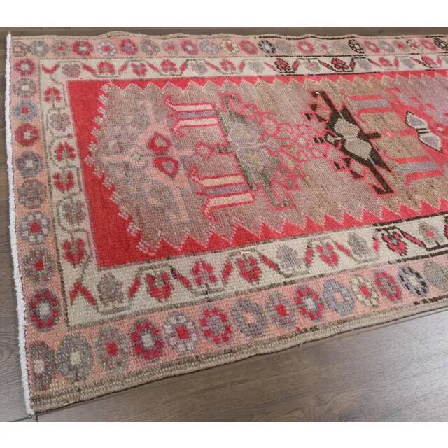 Vintage Turkish Hand-Knotted Pink Runner Rug 90x388