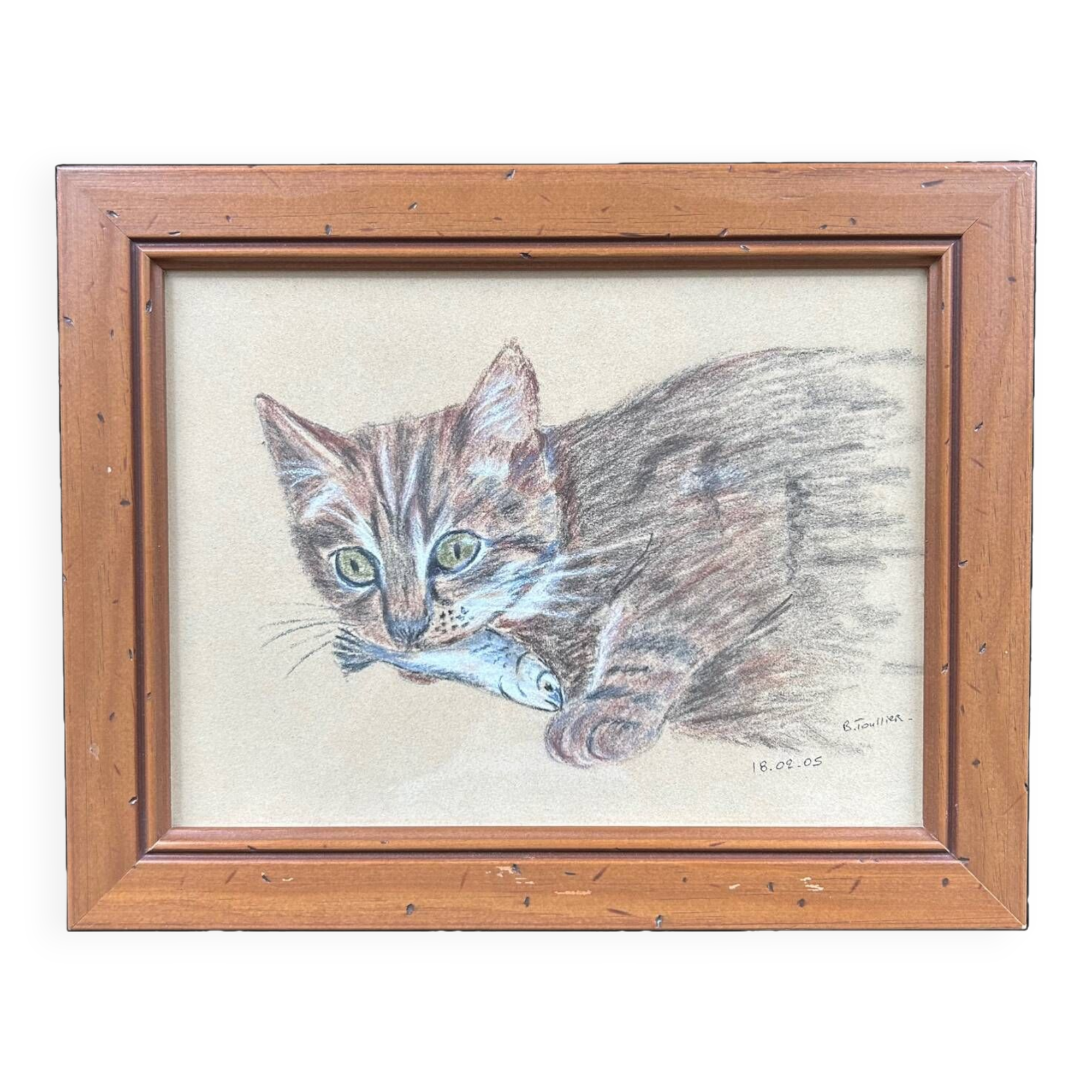 Charcoal tabby cat painting