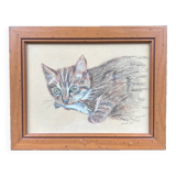 Charcoal tabby cat painting