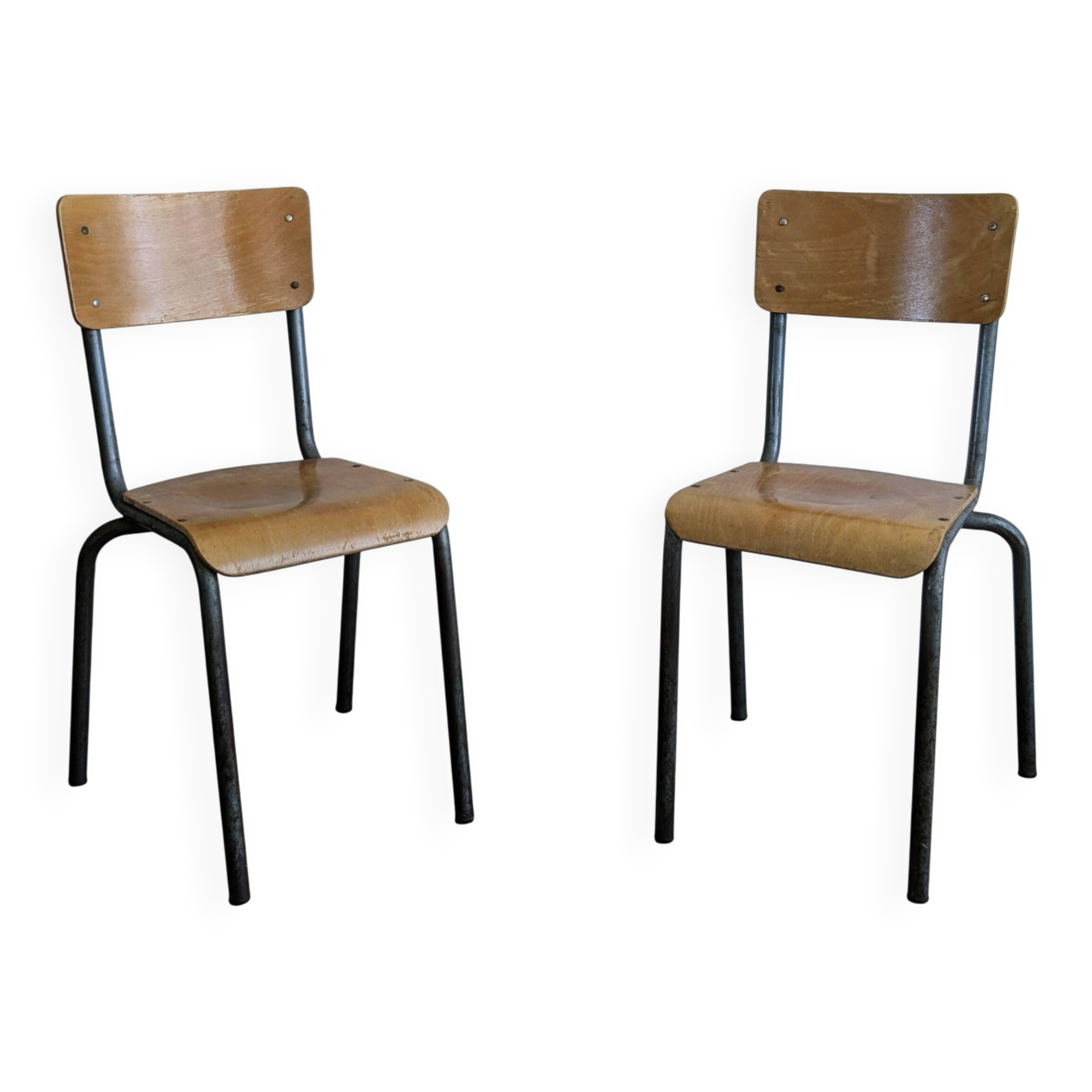 Paire de chaises d’école vintage années 50 esprit Jacques Hitier