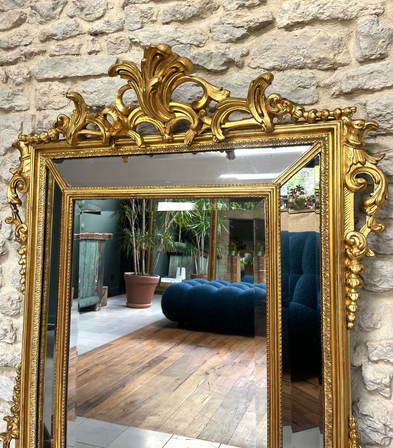 Antique mirror with closed frames, 123/100cm, gilded with gold leaf, mercury.