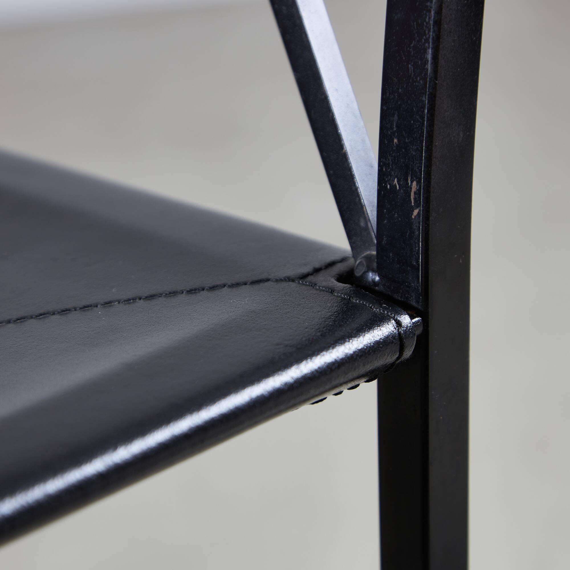 Italian Postmodern Black Leather Dining Chair with "X" Shape, 1980s