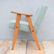 Fauteuil restauré vintage, années 60, conçu par J.Chierowski, tissu vert