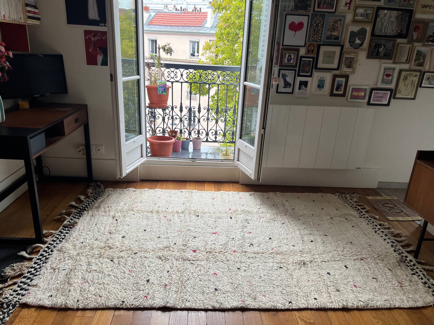 Berber Beni Ouarain handmade rug with colorful polka dots, 100% wool