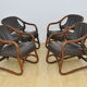 Set of bamboo armchairs with leather seats, 1970s