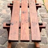 Rustic bench, old folk art, snow sled, Alps.
