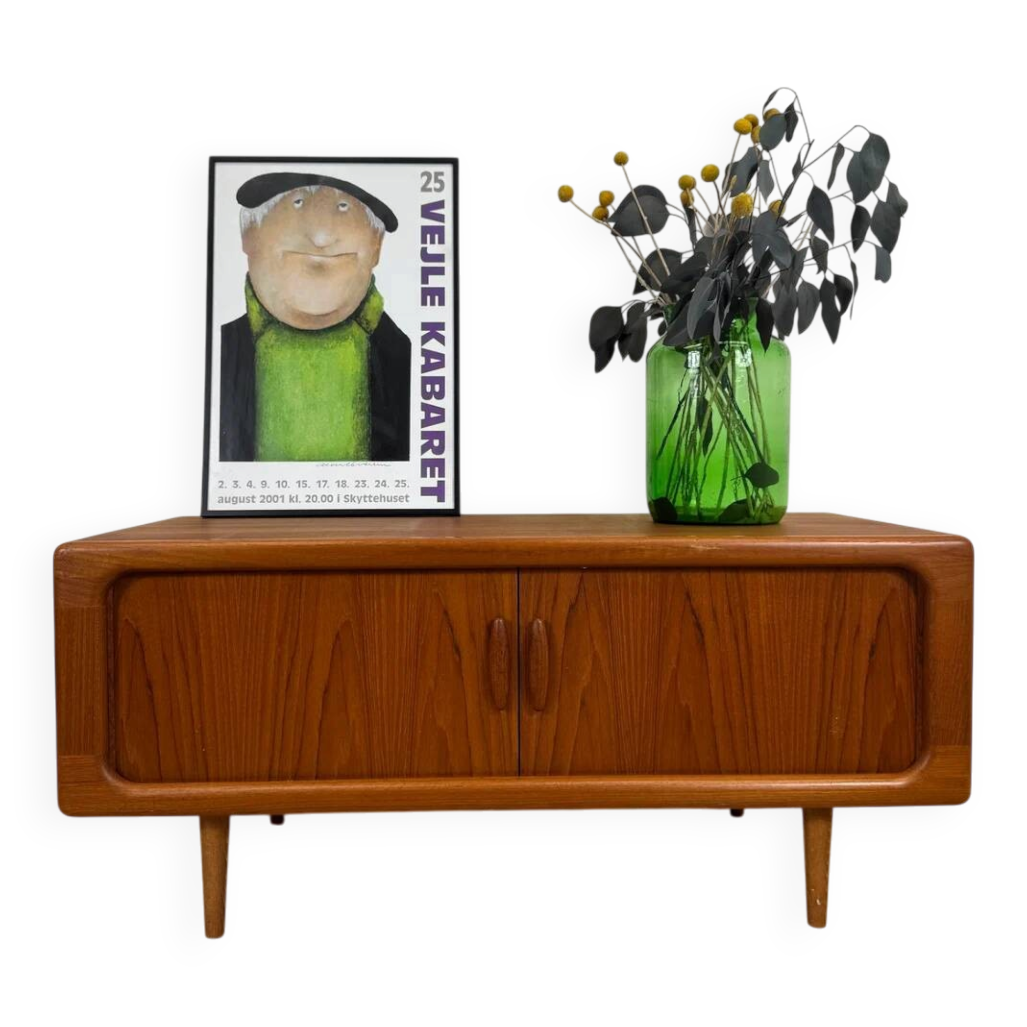 Sideboard bas Dyrlund avec portes escamotables en teck, Danemark 1960