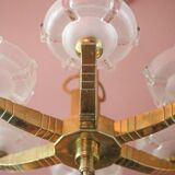 art deco suspension, 6-light Ezan glass globe chandelier, art deco bronze chandelier