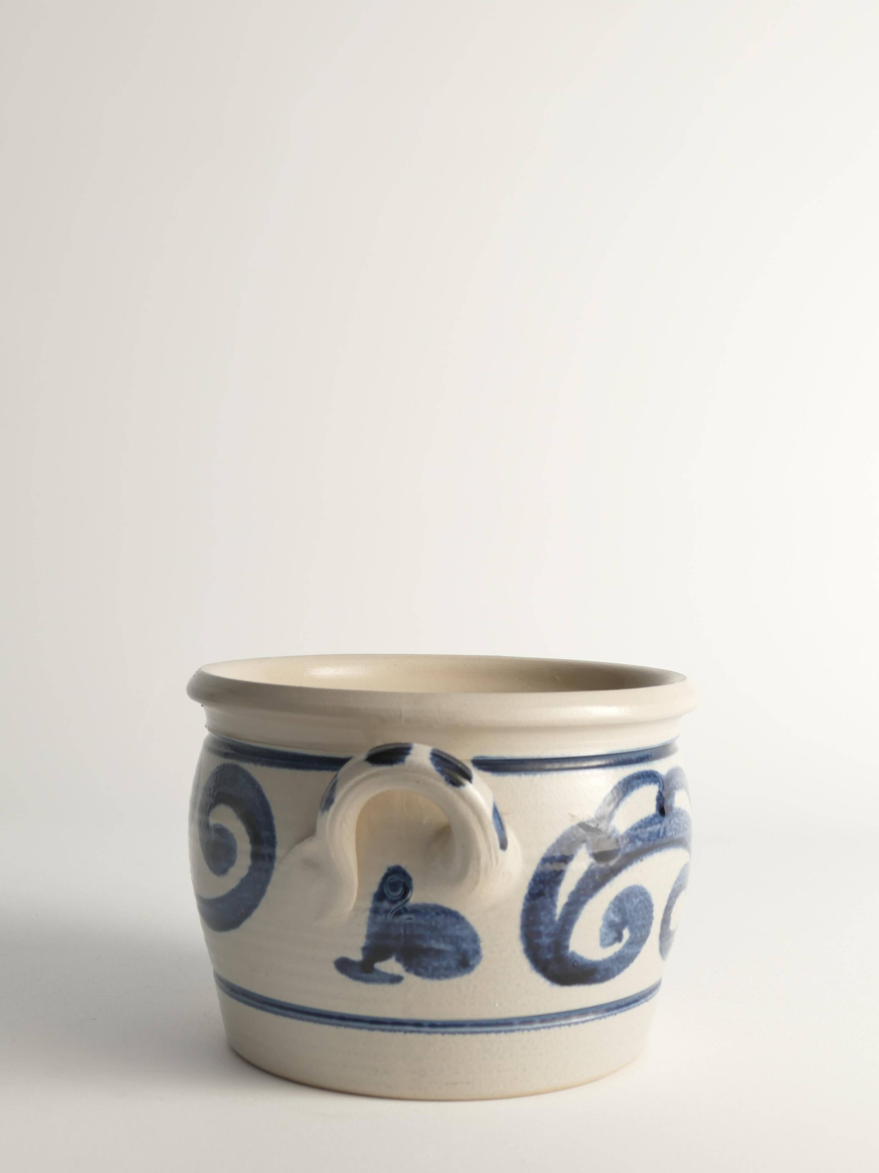 Folk Art Stoneware Jar with Cobalt Blue Floral Motif from Westerwald, Germany