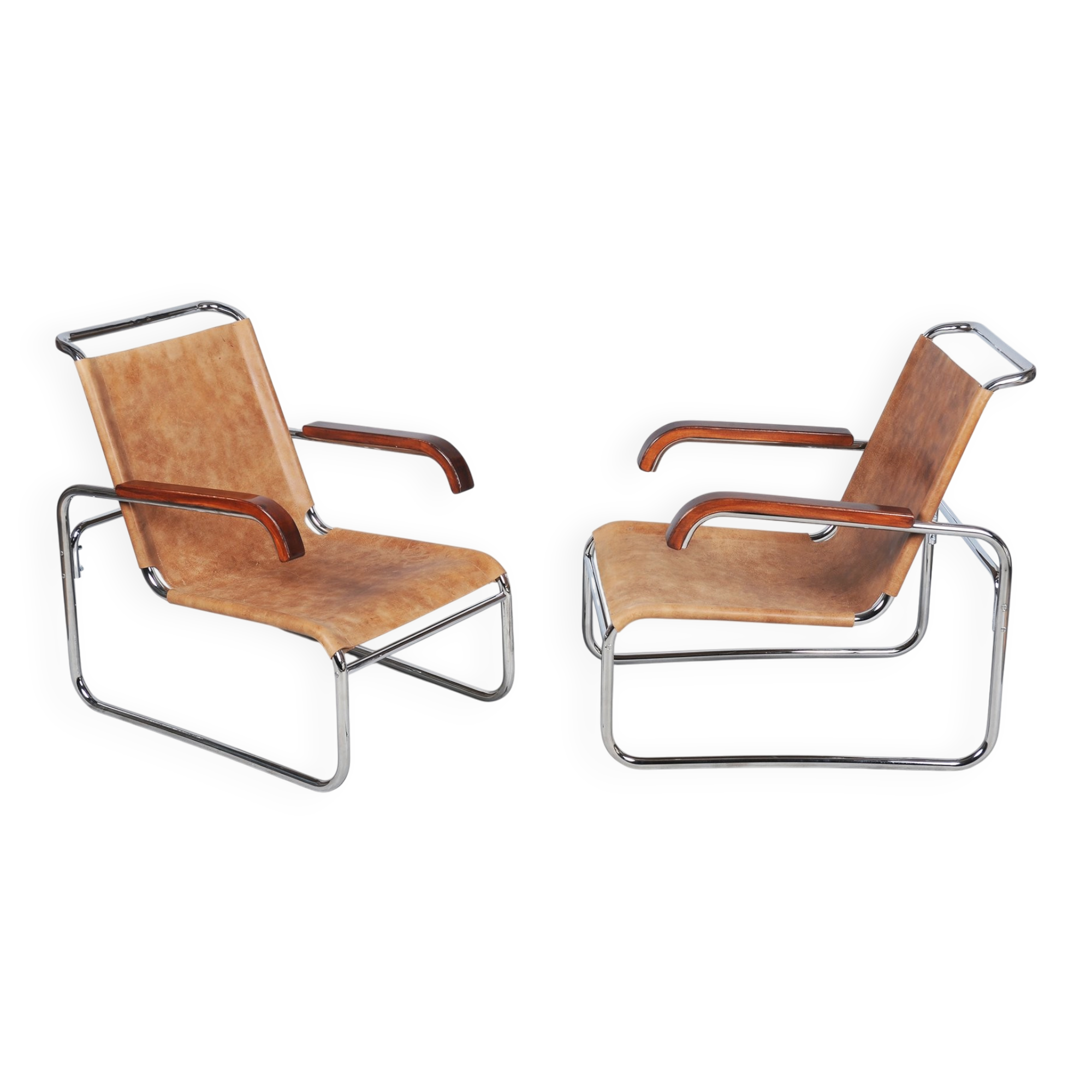 Czech Bauhaus Chrome Armchairs attributed to M. Breuer for Thonet, 1920s, Set of 2