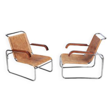 Czech Bauhaus Chrome Armchairs attributed to M. Breuer for Thonet, 1920s, Set of 2