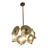 Silver plated chandelier with six crystal glass discs, Italy 1960s