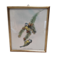 Lithography illustration bird Parus C-ruleus vintage engraving gilded frame