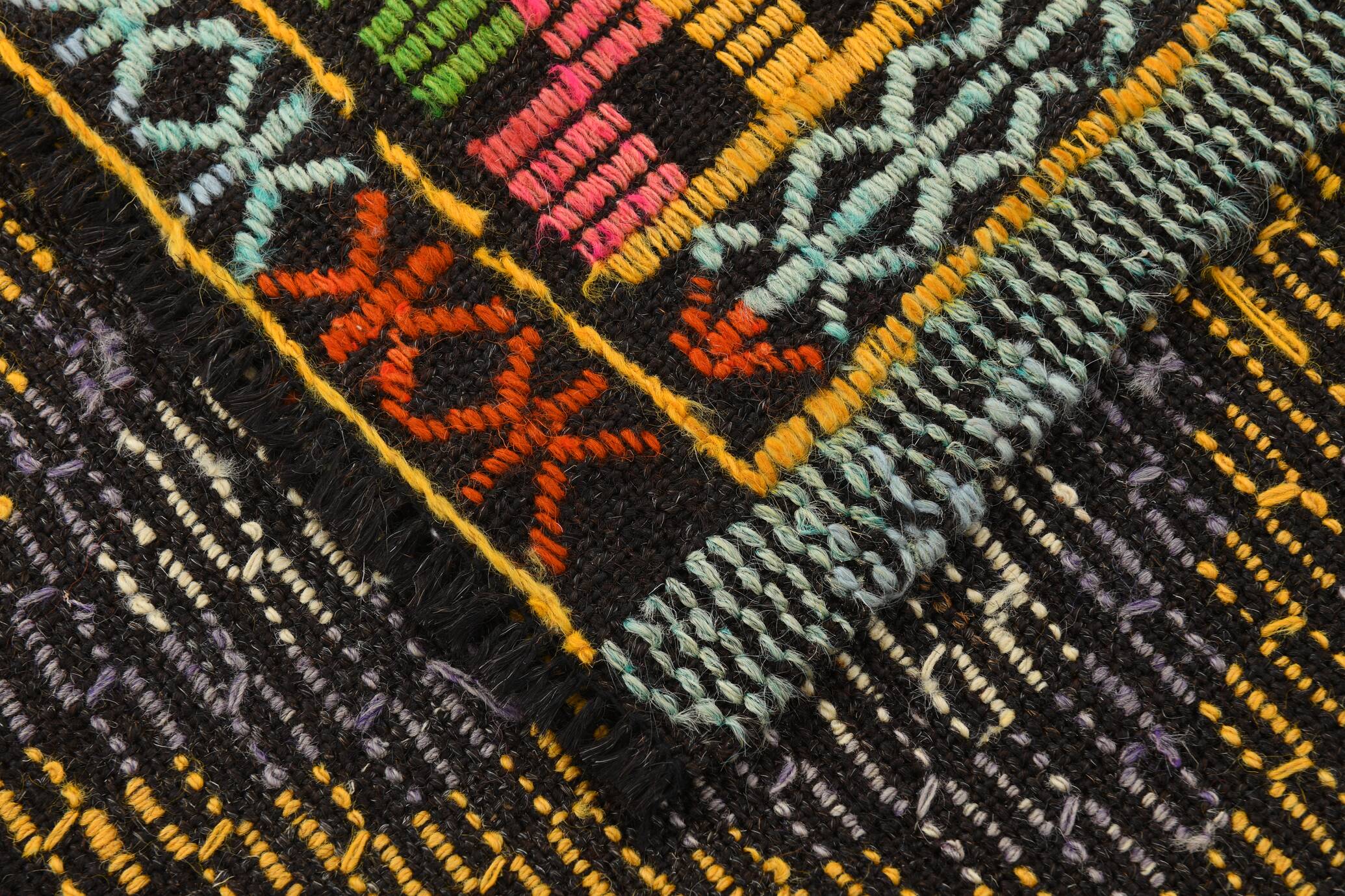 7x9 Yellow Green Handmade Wool Scandinavian Kilim Rug