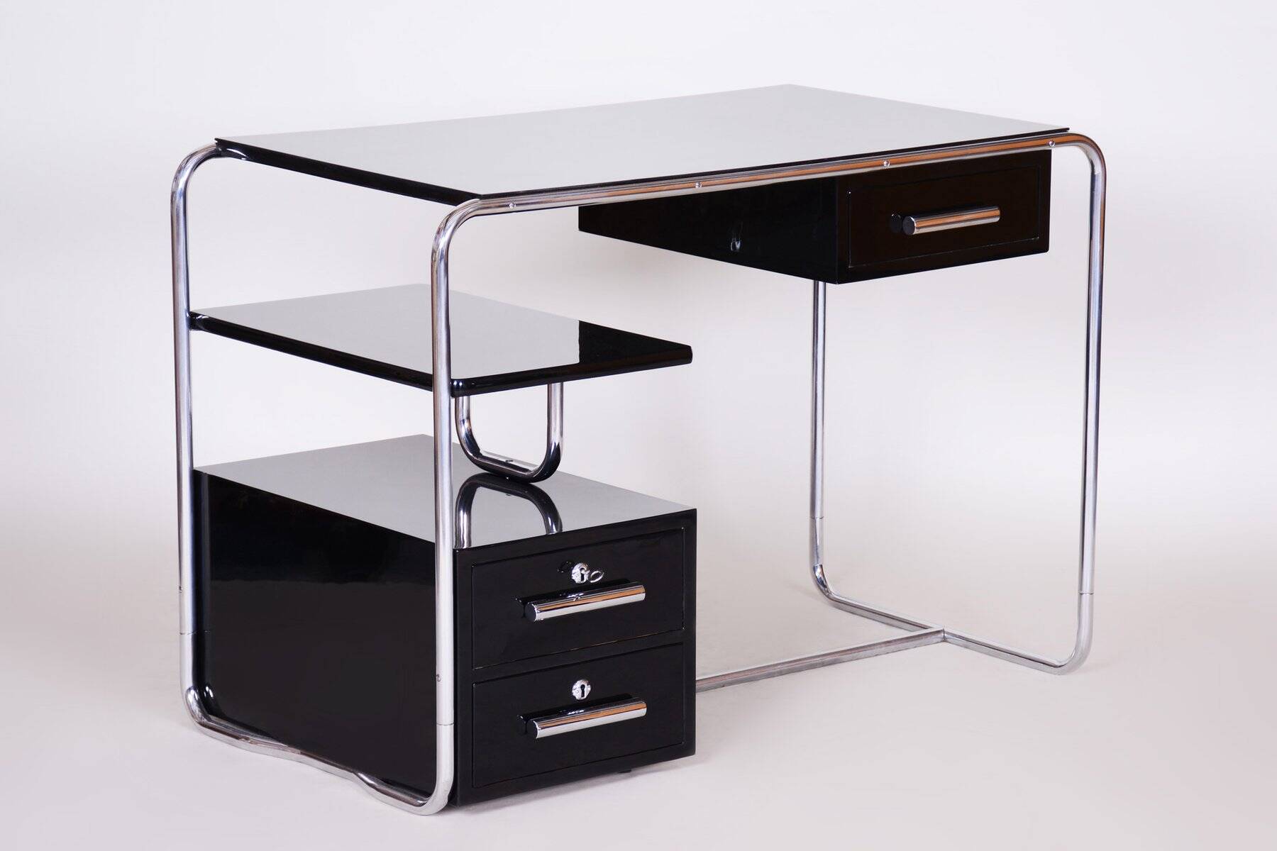 Bauhaus Writing Desk in Chrome, Steel and Wood, Germany, 1930s