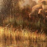 Prosper Ferey, large oil on canvas, “Shepherdess and her flock” mid-19th century