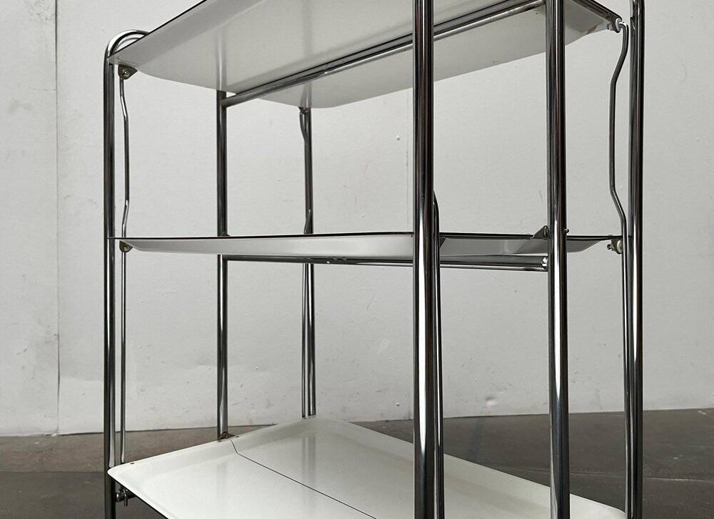 Vintage German folding service trolley with 3 shelves, 1970s.