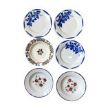 Lot of 6 mismatched plates of hand-painted French porcelain