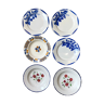 Lot de 6 assiettes dépareillées en porcelaine française peintes à la main