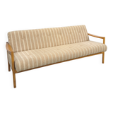 Slaapbank beige gestreept met houten frame