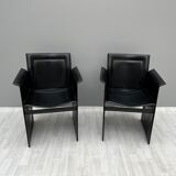 Pair of armchairs in black leather
