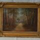 Old signed landscape painting under wood.