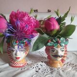 Set of 2 Sicilian vases ceramic heads of caltagirone